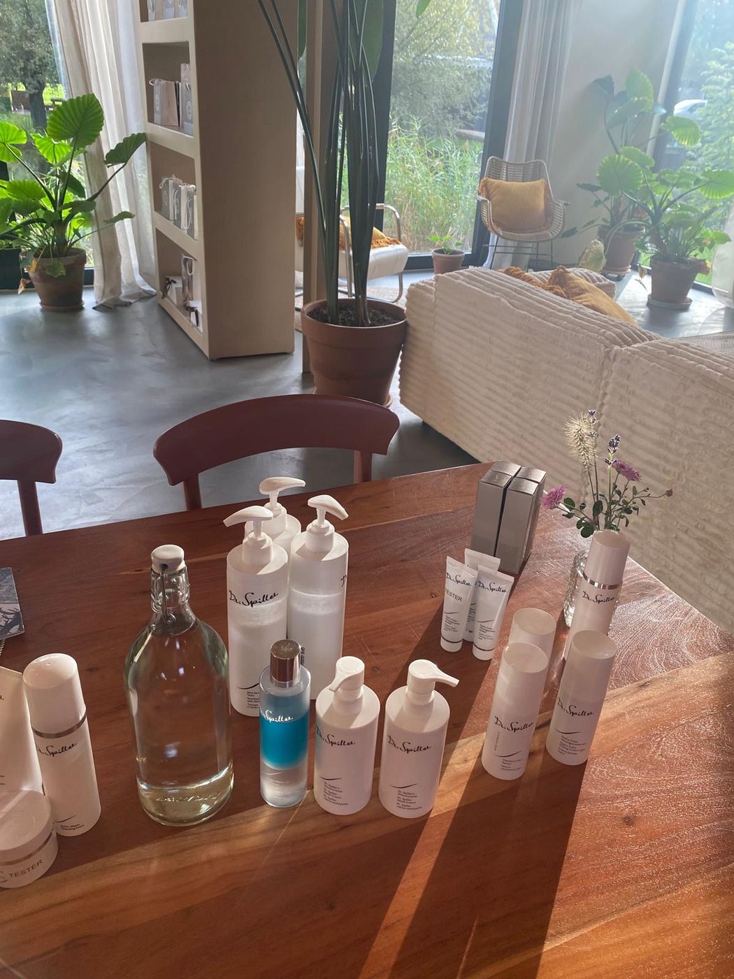 Dr. Spiller-producten op een houten tafel