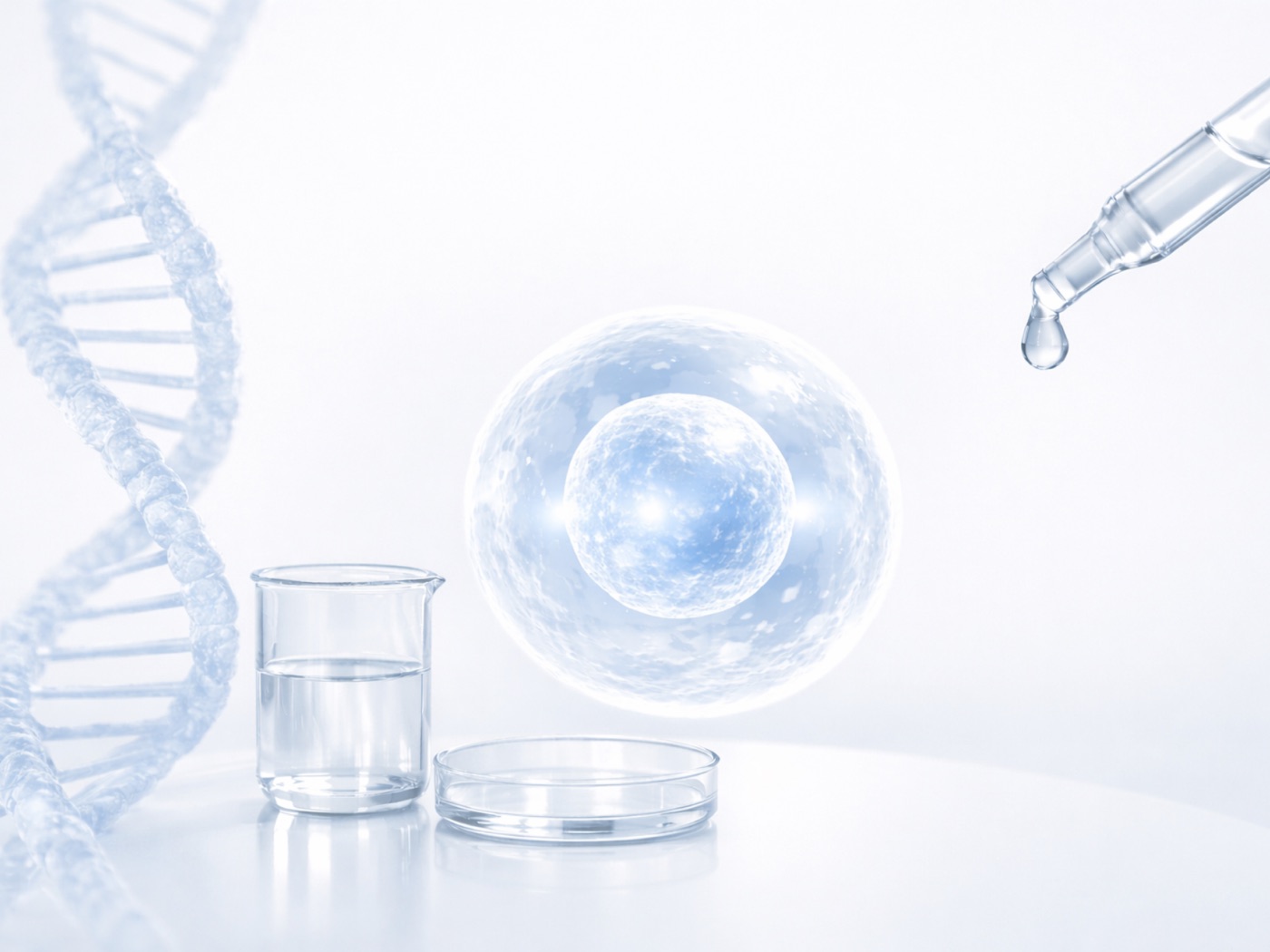 DNA-streng, cel en pipet als beeld voor epigenetica